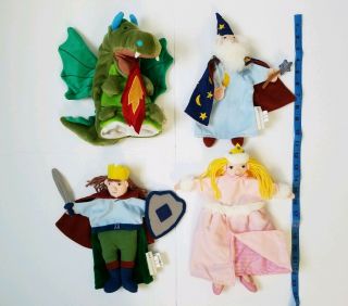 Pottery Barn Kids Hand Puppets Princess Prince Wizard Dragon Pretend Play 6