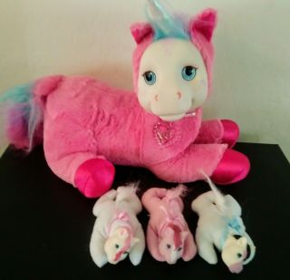 Pony Surprise - Starburst Pink Unicorn - With 3 Foals Babies - Plush - 2015 P7