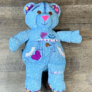Tyco Doodle Pets Blue Denim Look Teddy Bear Vintage 1990s Plush Toy 16” 1995