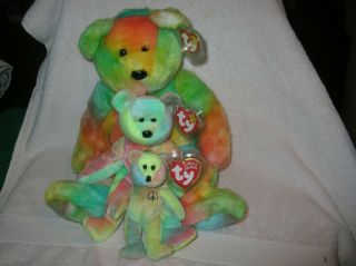 Ty Beanie Baby,  Buddy & Jingle - Peace Bears (4.  5,  8.  5 & 14 Inch)