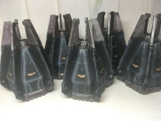 5 Space Marines Drop Pods,  Painted In Raven Guard Style.