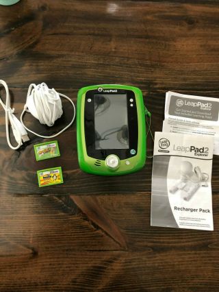 Leap Frog Leap Pad 2,  Green Gel Skin,  Rechargeable Battery Packs Charger,  2 Games