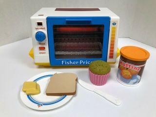 Vtg 2117 Fisher Price Fun With Food Golden Glow Toaster Oven 1987 Complete
