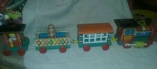 1963 Vintage Fisher Price 999 Huffy Puffy 4 Pc Wooden Train Set W/ Bear