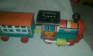 1963 Vintage Fisher Price 999 HUFFY PUFFY 4 pc Wooden Train Set W/ Bear 2