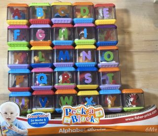Fisher Price Peek A Block Alphabet Abc Letters Complete Set 26 Blocks With Case
