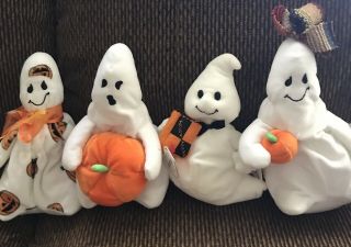 Ty Beanie Babies 4 Halloween Ghosts Nwt Ghoulianne,  Goulish,  Ghoul,  Ghostio,