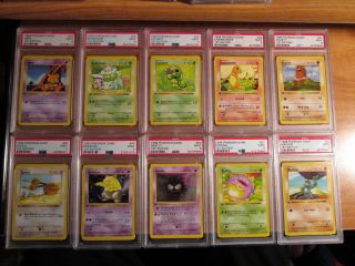 COMPLETE Pokemon PSA - 9 1st edition NON - HOLO Card BASE Set/102 First Shadowless 4