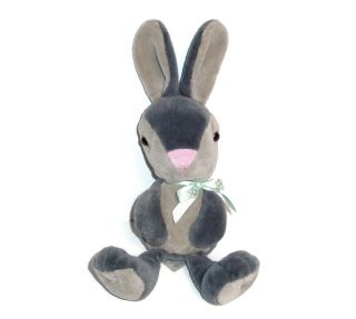 10.  5 " Animal Adventure Grey Bunny Rabbit Plush Aqua Polka Dot Bow Stuffed 2014