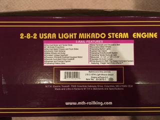 MTH Premier 2 - 8 - 2 USRA Light Mikado Baltimore & Ohio B&O Steam Engine PS 2.  0 10
