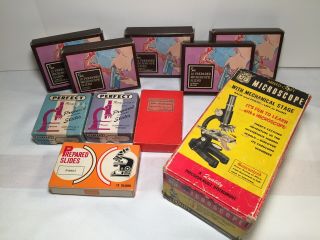 Vintage Aristo - Craft 300x Microscope Set With 9 Boxes Prepared Slides