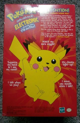 Nintendo Pokemon I Choose You Pikachu Electronic Talking Plush 1998 Hasbro MIB 2