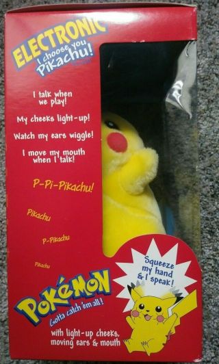 Nintendo Pokemon I Choose You Pikachu Electronic Talking Plush 1998 Hasbro MIB 5