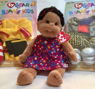 Ty Beanie Kids:”cutie “ Doll & Ty Gear " Party Tyme & Fireman Outfits”