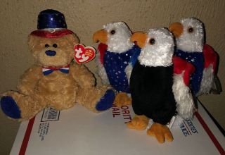4 Ty Beanie Babies 3 (ty Exclusive) Eagle And Independence Mwmt