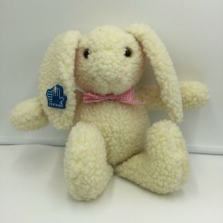 Applause Cream Sherpa Bunny Rabbit Plush Stuffed Animal 12 " Gingham Bow Pink