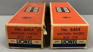 Lionel 6464 - 150 Missouri Pacific Boxcar & 6464 - 250 Western Pacific Boxcar (empty