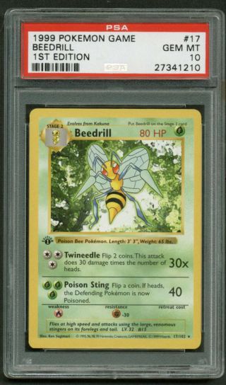 1999 Pokemon 1st First Edition Base Beedrill Psa 10 Gem 17