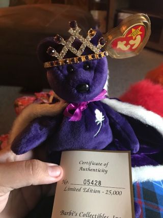 Princess Diana Beanie Baby Very Rare With Cape,  Crown,  And Certification