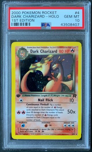 2000 Pokémon Rocket 1st Edition Dark Charizard Holo 4/82 Psa 10 Gem