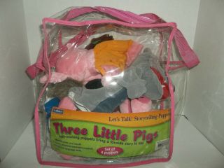 Lakeshore 3 Three Little Pigs Plush Hand Puppet With Wolf Set Of 4 11 " Tall
