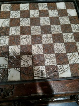 Mexican Chess Set Malachite Wood Aztec Vs.  Conquistador Mayan Board Large 7