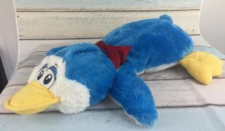 Dan Dee Blue Penguin Plush Pillow Laying 30 " Stuffed Animal With Red Scarf Bow