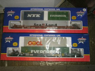 1 Pair Usa Trains Intermodal Container Cars W/ Containers.  Bnsf Cars