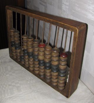 Antique Vintage Oak Wood Wooden Abacus Dovetail Medium Lithuania 14 X 10in