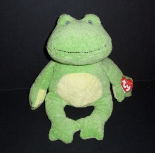 Tag Ty Pluffies Ponds Green Yellow Frog Plush 2007 Stuffed Animal Lovey Toy