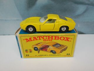 Matchbox/ Lesney 33c Lamborghini Miura Yellow / Cream Interior Boxed