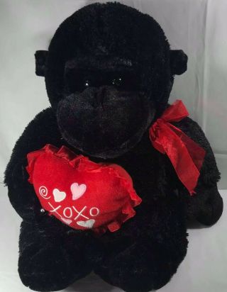 Black Monkey Ape Gorilla Plush Stuffed Animal Valentines Heart 18 " Seated Xoxo