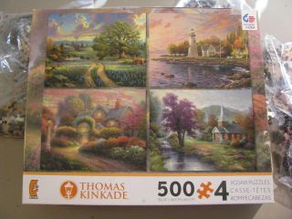 Thomas Kinkade Set Of Four 500 Piece Jigsaw Puzzles & Complete 2000 - 2011