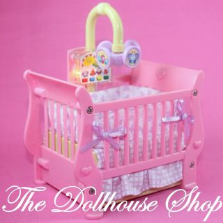 Fisher Price Loving Family Dollhouse Nursery Pink Twin Baby Doll Music Lights Cr