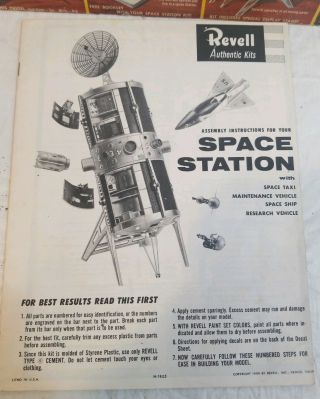 REVELL 1959 H - 1805 - 498 SPACE STATION MODEL KIT BOX LID & INSTRUCTIONS ONLY 3