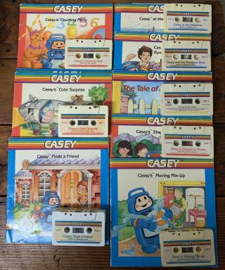 Set Of 10 Casey The Robot Books With Cassette Tapes - Playskool 1980s Retro Toys