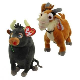 Set Of 2 Ty Beanie Baby 6 " Lupe Goat & Ferdinand Bull Stuffed Animal Plush Mwmts