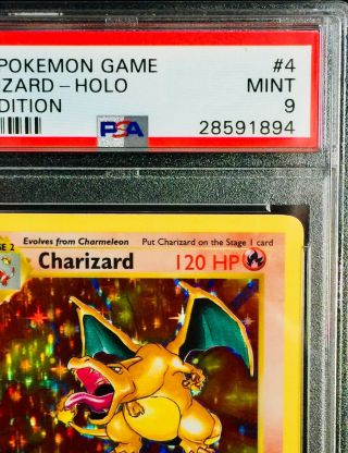 1999 Pokemon Game 1st Edition Holographic Charizard 4/102 PSA 9 3