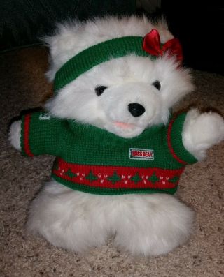 Dayton Hudson 1989 Christmas Sweater White Miss Bear Puppet 12 " Plush H3
