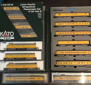 Kato N Scale Up Union Pacific E8 A - B - A Locomotives Plus 12 Kato Passenger Cars