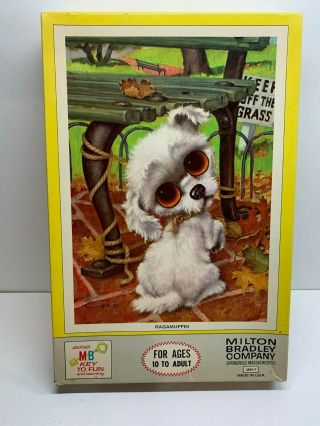 Vintage Gig Pity Puppy Jigsaw Puzzle Big Eyes Milton Bradley 1968 " Ragamuffin "