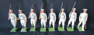 Britains Toy Lead Soldiers Sailors White Jackets Marching At Slope W/ Officer