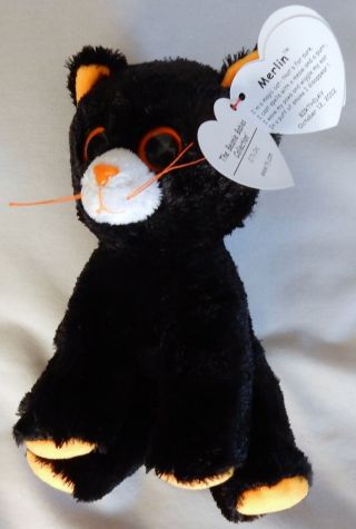 Merlin The Black Cat - Ty Retired Halloween Beanie Baby 6 " - With Tags
