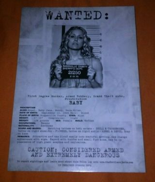The Devils Rejects Advance Promo Wanted: Baby Card/rob Zombie/horror/rare