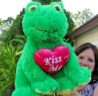 Large Walmart Green Frog W/kiss Me Heart Soft Plush Stuffed Animal Doll