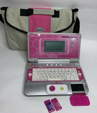 Vtech Genius Notebook Talking Computer Play Laptop Princess Pink With Carry Case