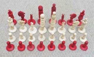 Barleycorn Chess Set Antique Boxed Bone C1850 Complete Set