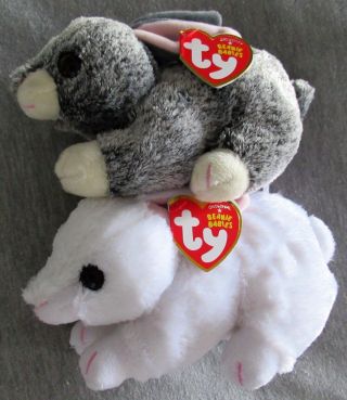 Smokey & Cotton - Set Of 2 - Ty Beanie Baby 6 " Easter Bunny Rabbit Tags