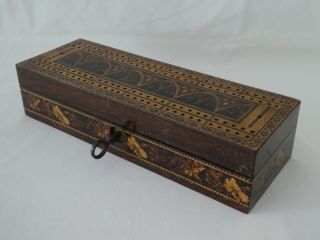 Antique Victorian Tunbridge Ware Cribbage Games Box