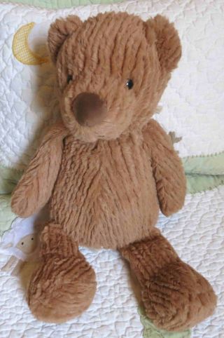 The Manhattan Toy Company Tan Brown Ribbed Plush Stuffed Teddy Bear 2016 Euc 15 "